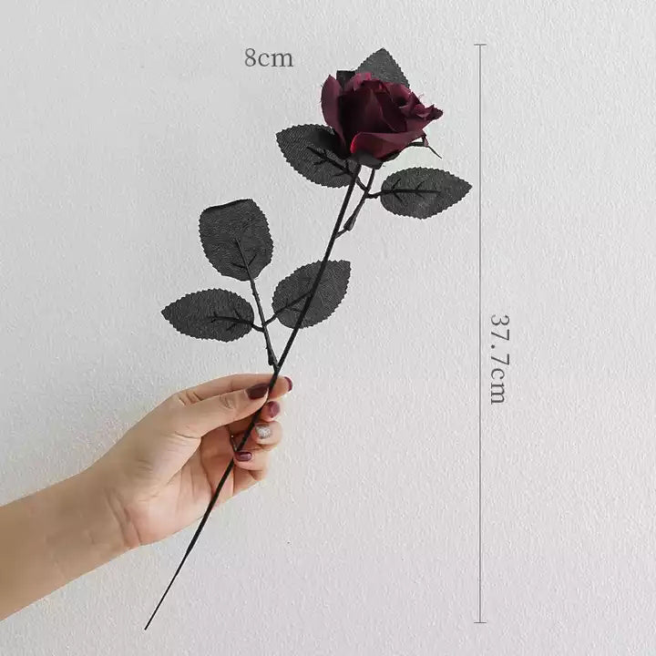 VMIDirect Artificial Flowers Silk Rose in Dark Red with Green Leaves and 37.7 cm Stem Length