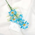 VMIDirect Artificial Flowers Silk Blue Daisies with Greenery and Note on White Fabric