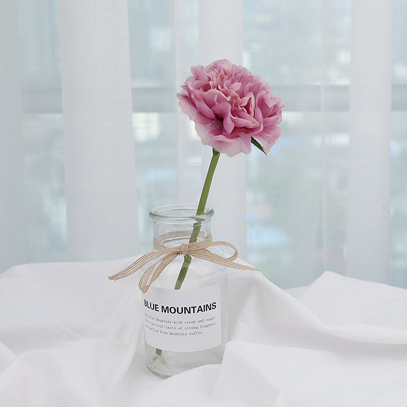 VMIDirect Artificial Flowers Silk Peony in a Glass Vase with Decorative Ribbon for Home Decor