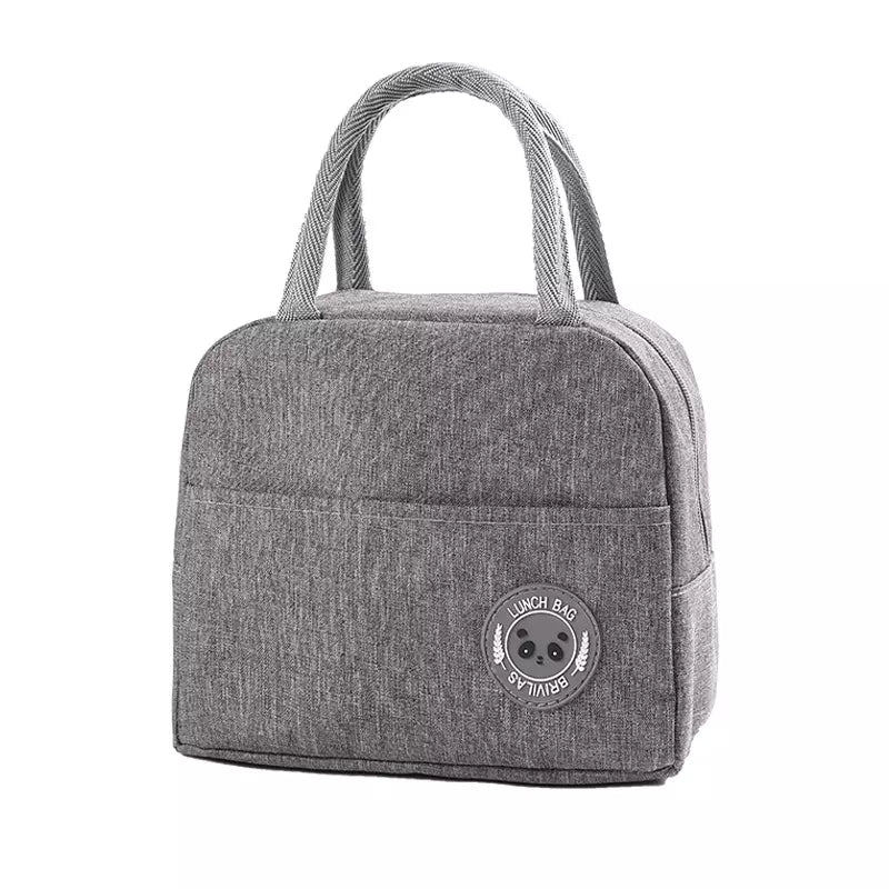 VMIDirect Bento Lunch Bag Insulated in gray fabric with a front pocket for easy storage