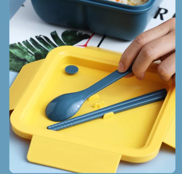 VMIDirect 1100ml Plastic Bento Lunch Box with spoon and chopsticks for convenient meals