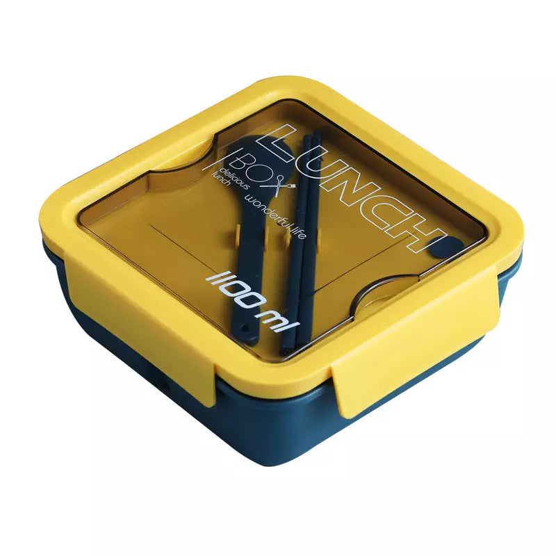 1100ml Plastic Bento Lunch Box with a Yellow Lid and Blue Base for convenient meal storage