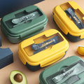 VMIDirect 2-Compartment Plastic Bento Lunch Box in Green and Yellow with Forks and Sealed Lid