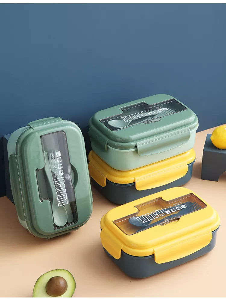 VMIDirect 2-Compartment Plastic Bento Lunch Box in green and yellow for easy meal organization