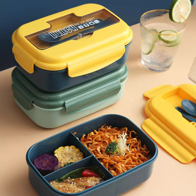 VMIDirect 2-Compartment Plastic Bento Lunch Box with colorful lids and meal options for organized lunches