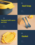 VMIDirect 2-Compartment Plastic Bento Lunch Box with spoon and fork, featuring a seal snap and gasket design