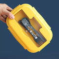 VMIDirect 2-Compartment Plastic Bento Lunch Box in Yellow with Included Fork and Spoon