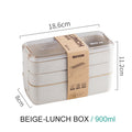 Beige 900ml Bento Lunch Box Leakproof with three compartments for meal prep and on-the-go convenience