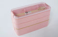 VMIDirect 900ml Bento Lunch Box Leakproof in Pink with Stackable Compartments and Utensils