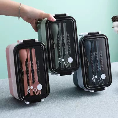 VMIDirect bento lunch box with three stackable containers and cutlery for easy meal prep and storage