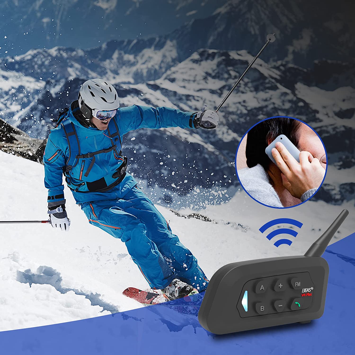 Bluetooth Motorcycle Helmet Intercom Headset for clear communication during skiing and outdoor activities