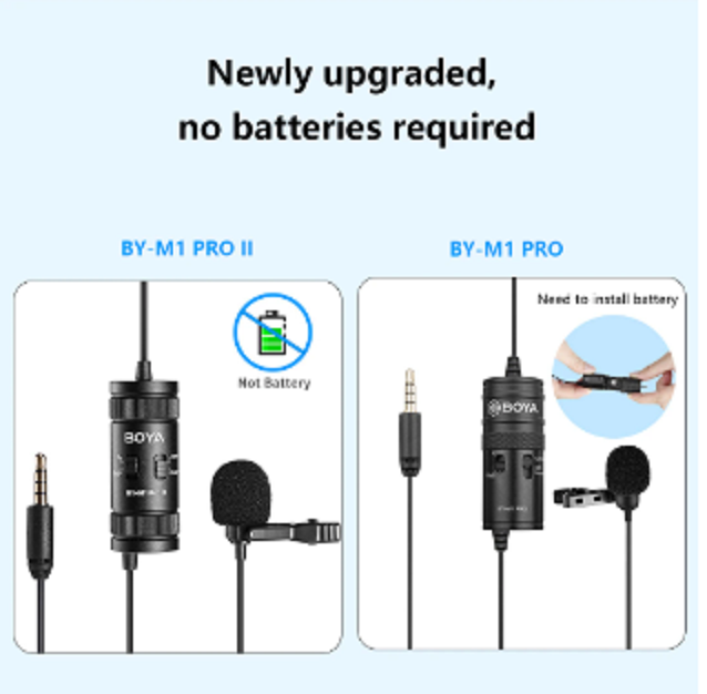 Boya BY-M1 Pro II 6m Clip-On Lavalier Condenser Microphone with 1/4 Inches Adapter