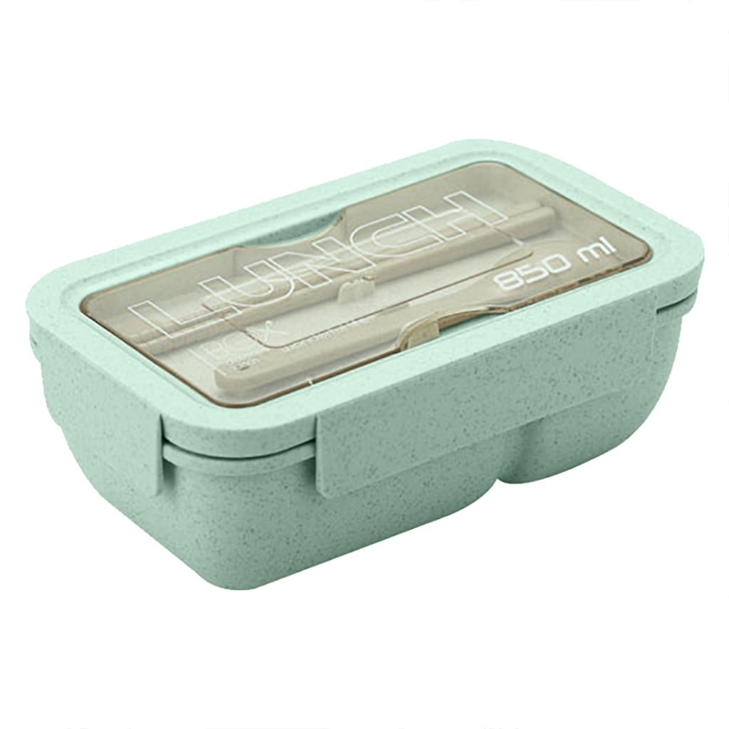 Wheat straw microwave safe student rectangular buckle sealed portable lunch box 850ml with cutlery