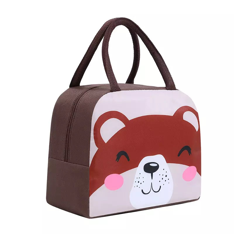 Cute Insulated Thermal Lunch Bag with Bear Design and Comfortable Carrying Handles