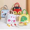Cute Insulated Thermal Lunch Bag set featuring adorable animal designs for kids' lunches.
