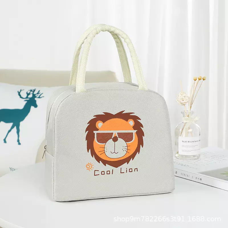 Cute Insulated Thermal Lunch Bag featuring a cool lion design for kids and adults