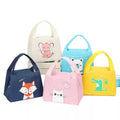 Set of Cute Insulated Thermal Lunch Bags featuring colorful animal designs and durable handles