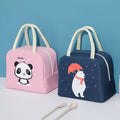 Cute Insulated Thermal Lunch Bag set featuring pink panda and navy bear designs for kids