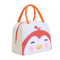 Cute Insulated Thermal Lunch Bag with Penguin Design and Orange Handles for Kids and Adults