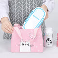 Cute Insulated Thermal Lunch Bag in Pink with Cat Design, perfect for school or office lunches