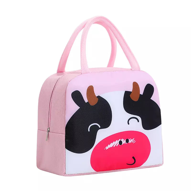 Cute Insulated Thermal Lunch Bag featuring an adorable cow design for kids and adults