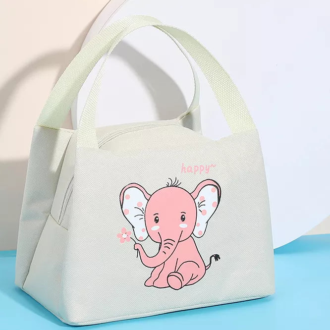 Cute Insulated Thermal Lunch Bag featuring a pink elephant design for fun and practical lunchtime use