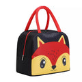 Cute Insulated Thermal Lunch Bag featuring a playful fox design with sturdy red handles