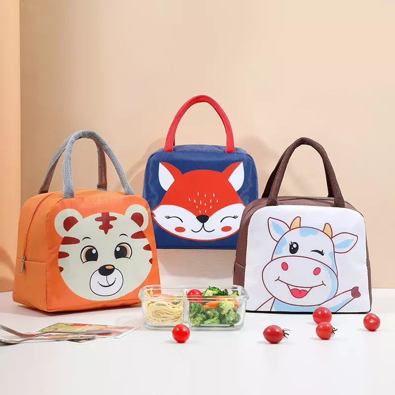 Cute Insulated Thermal Lunch Bag collection featuring panda, lion, and mouse designs for kids
