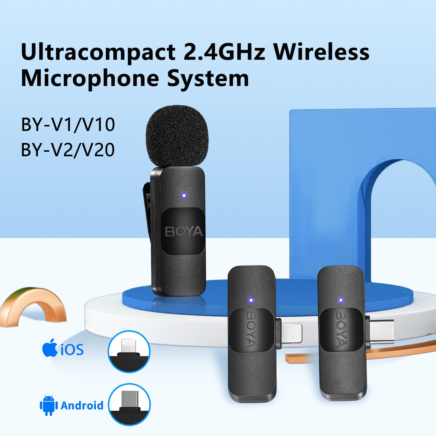 Boya V20 Ultracompact 2.4GHz Wireless Microphone System 2 Transmitter & 1 Receiver Mic Noise Cancellation - VMI Direct