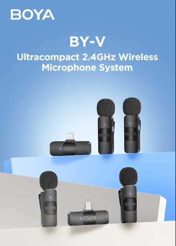 Boya V20 Ultracompact 2.4GHz Wireless Microphone System 2 Transmitter & 1 Receiver Mic Noise Cancellation - VMI Direct