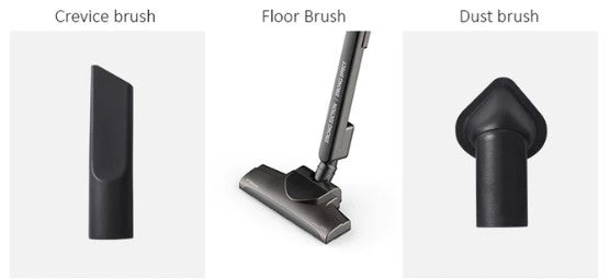 VMIDirect Handheld Stick Vacuum attachments including crevice brush, floor brush, and dust brush