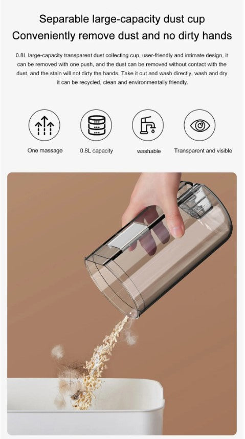 Separable large-capacity dust cup of a Portable Handheld Wired Vacuum for easy cleaning without dirty hands