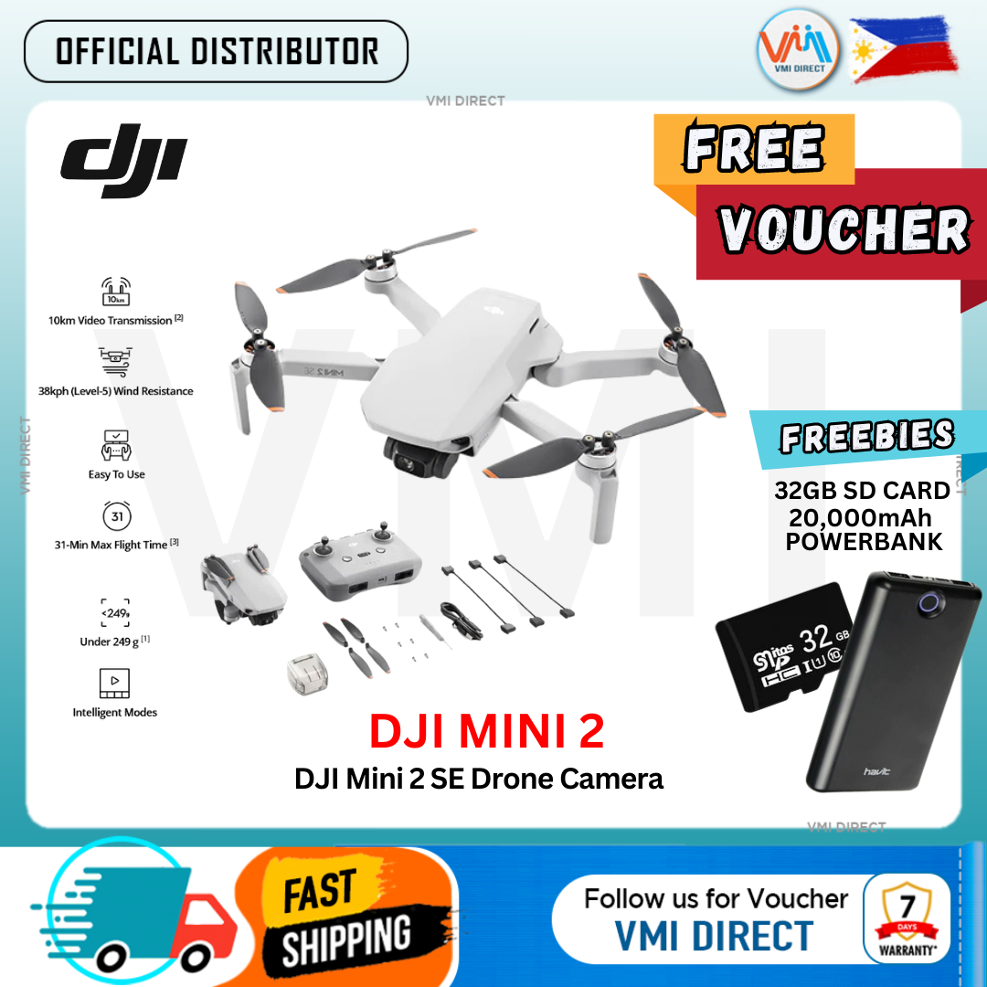 DJI Mini 2 SE camera drone with 31-minute flight time, 10km video transmission, and water resistance