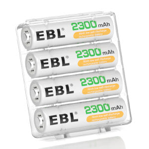 EBL 2300mAh AA rechargeable batteries in clear plastic case by VMIDirect pack of four