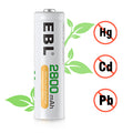 EBL 2800mAh AA rechargeable batteries from VMIDirect without mercury cadmium or lead