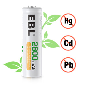 EBL 2800mAh AA rechargeable batteries from VMIDirect without mercury cadmium or lead