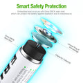 EBL 2800mAh AA rechargeable batteries showing smart safety protection with extra DBCK steel shell and anti-leakage features