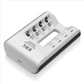 EBL 4-bay battery charger in white for charging rechargeable batteries with VMIDirect branding