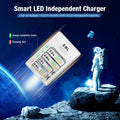 EBL 4-bay battery charger with smart LED indicators charging AA and AAA rechargeable batteries