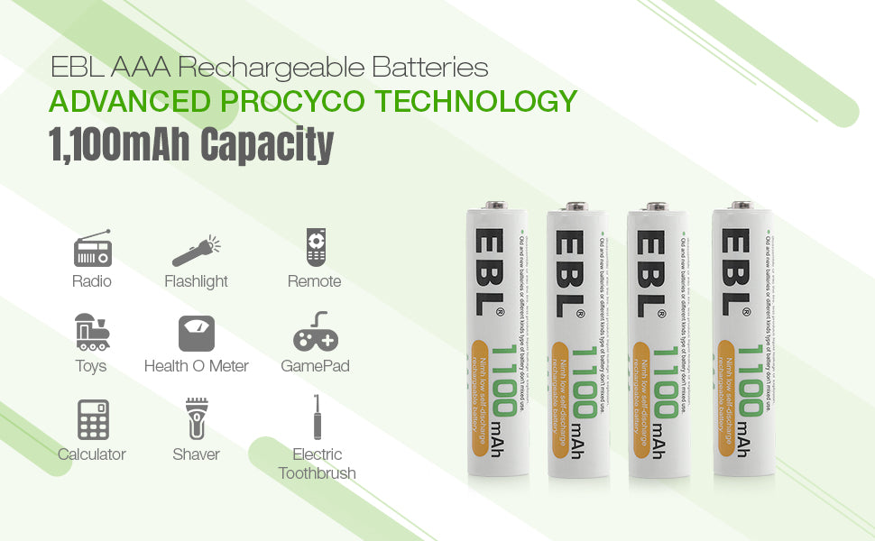 VMIDirect AAA rechargeable battery 1100mAh pack with advanced Procyco technology for various devices