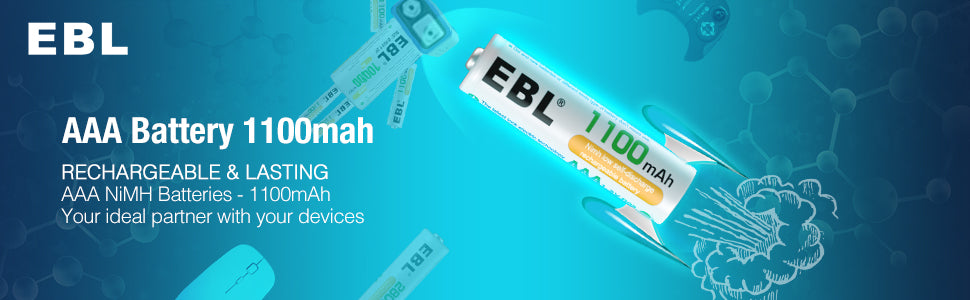 EBL AAA rechargeable battery 1100mAh with long-lasting power for electronic devices