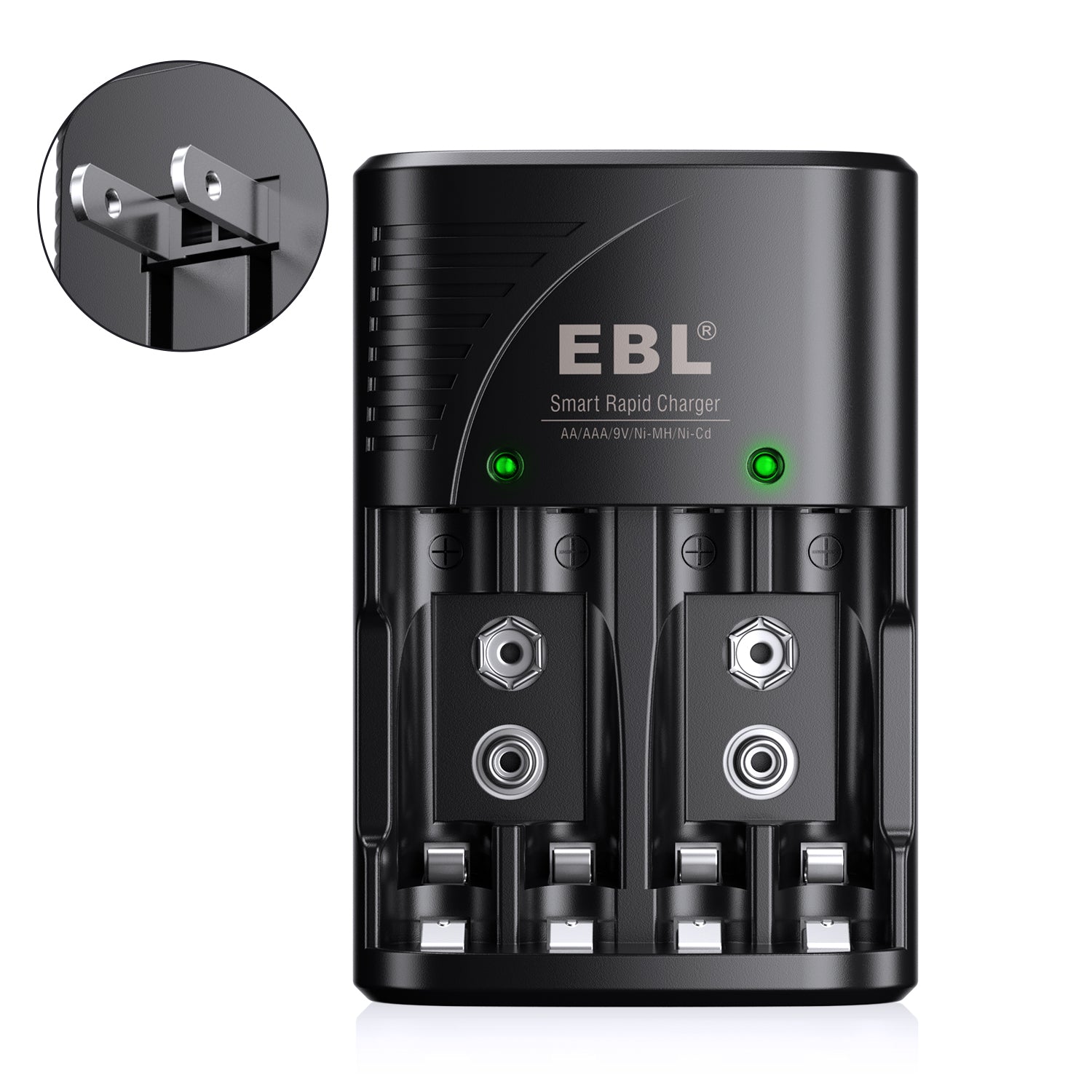 EBL 802 battery charger black smart rapid charger for AA AAA Ni-MH Ni-Cd rechargeable batteries