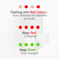 EBL 802 battery charger indicator lights showing red for charging and green for fully charged