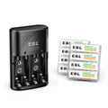 EBL 802 battery charger with black smart rapid charger and rechargeable AA batteries 2800mAh