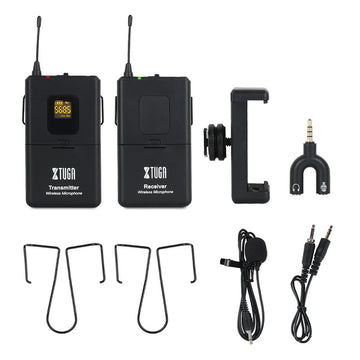 XTUGA CM3 UHF Dual Wireless Lavalier Microphone, UHF Lapel Mic System