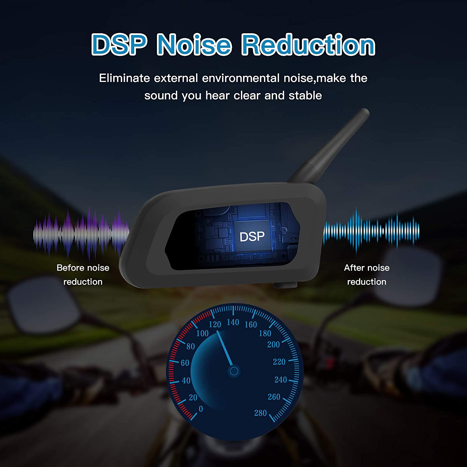 DSP Noise Reduction feature of VMIDirect Motorcycle Helmet Bluetooth 5.0 Headset for clear audio