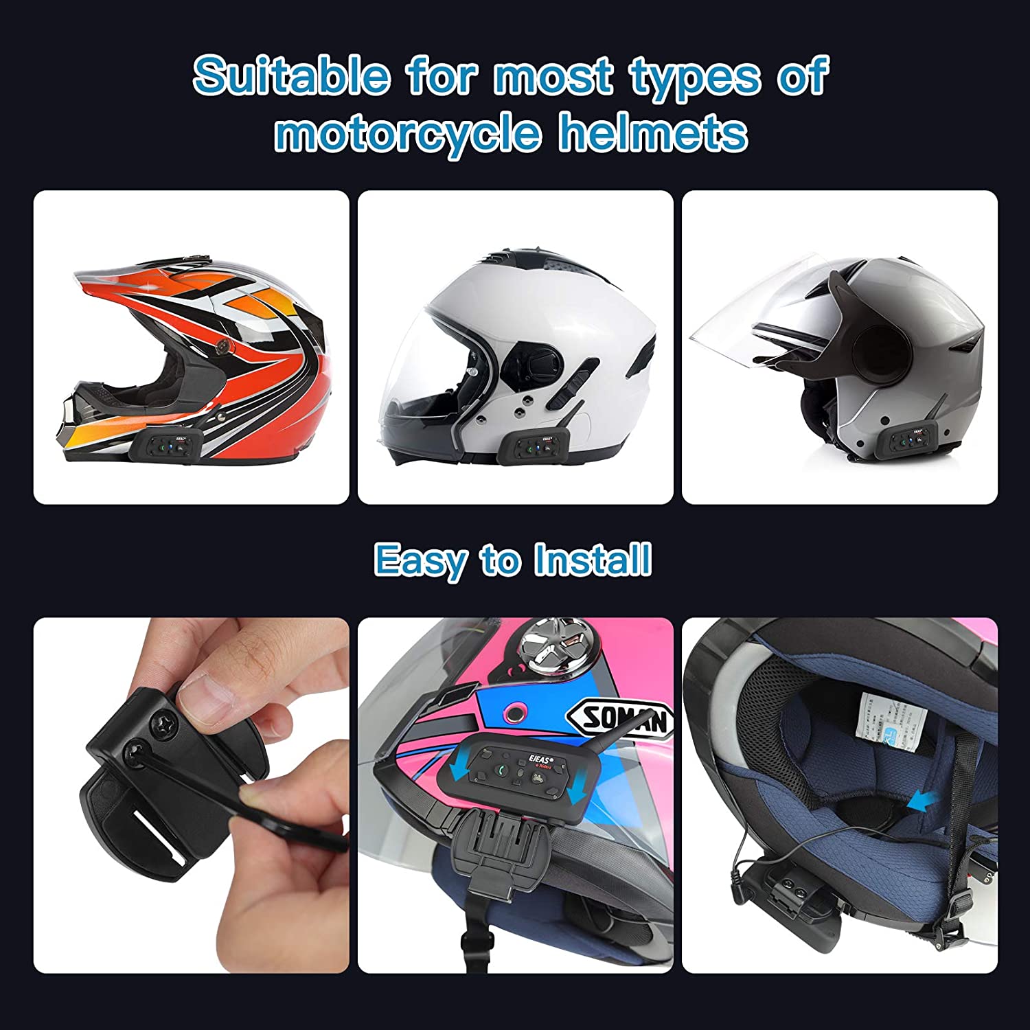 VMIDirect Motorcycle Helmet Bluetooth 5.0 Headset compatible with various helmet styles for easy installation