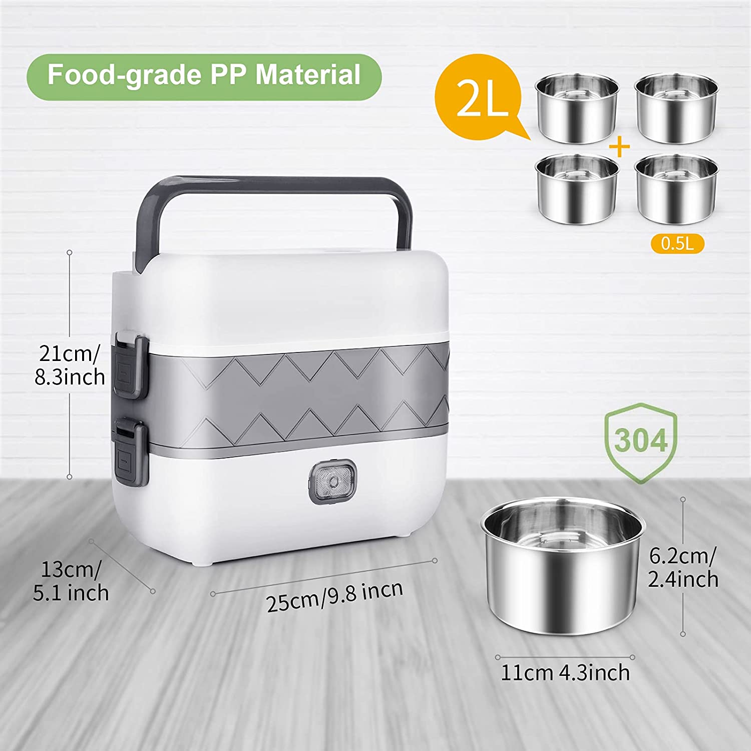 VMIDirect Electric Heating Lunch Box with 2L capacity and food-grade PP material for convenient meals
