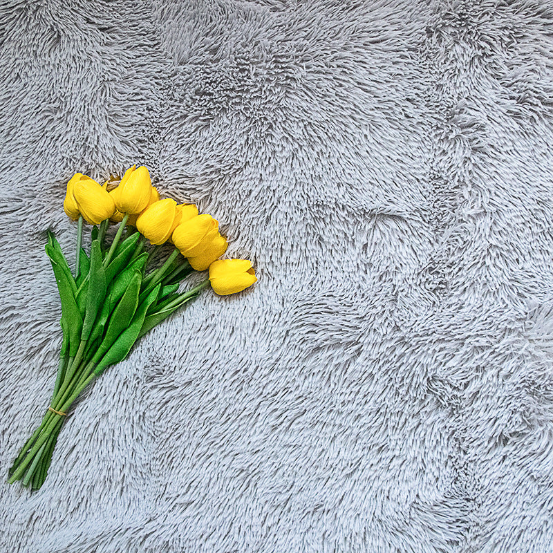 Faux Fur Makeup Prop Mat in Gray with Yellow Tulips for Stylish Photography Backdrops