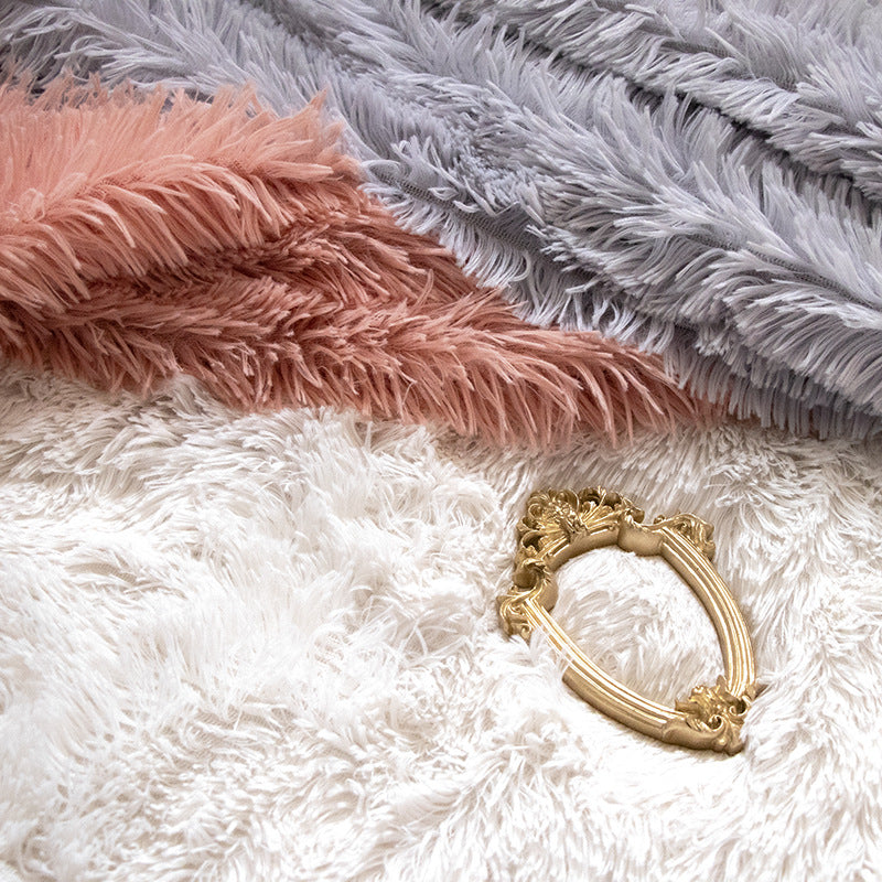 Faux Fur Makeup Prop Mat in Soft Texture with Yellow Tulips and Beauty Products for Photography